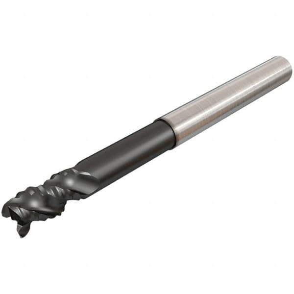 Iscar - 16mm Diam, Coarse Pitch, 18mm LOC, 3 Flute Solid Carbide 0.2mm Corner Radius Roughing End Mill - Uncoated, 150mm OAL, 16mm Shank Diam, Single End, Extended Reach, 45° Helix - USA Tool & Supply