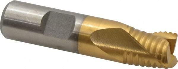 Interstate - 5/8" Diam, Coarse Pitch, 5/8" LOC, 3 Flute Cobalt Roughing Square End Mill - TiN Finish, 2-3/4" OAL, 5/8" Shank Diam, Single End, Centercutting - USA Tool & Supply