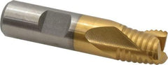 Interstate - 5/8" Diam, Coarse Pitch, 5/8" LOC, 3 Flute Cobalt Roughing Square End Mill - TiN Finish, 2-3/4" OAL, 5/8" Shank Diam, Single End, Centercutting - USA Tool & Supply