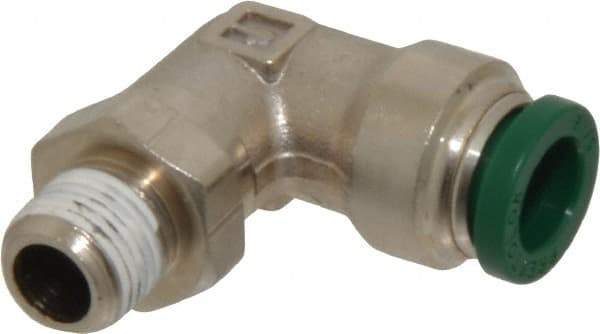 Parker - 5/16" Outside Diam, 1/8 NPTF, Nickel Plated Brass Push-to-Connect Tube Male Swivel Elbow - 300 Max psi, Tube to Male NPT Connection, Buna-N O-Ring - USA Tool & Supply