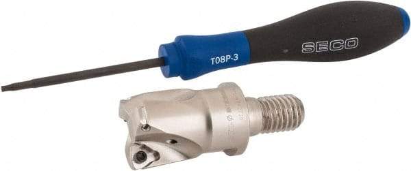 Seco - 1" Cut Diam, 0.027" Max Depth, M12 Modular Connection Indexable High-Feed End Mill - Screw Holding Method, 218.19-100 Insert, R217.21 Toolholder, Through Coolant - USA Tool & Supply