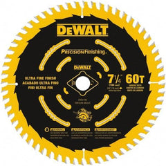 DeWALT - 7-1/4" Diam, 5/8" Arbor Hole Diam, 60 Tooth Wet & Dry Cut Saw Blade - Carbide-Tipped, Diamond Arbor - USA Tool & Supply