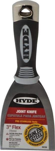 Hyde Tools - Flexible Stainless Steel Scraper - 3" Blade Width x 4" Blade Length, 4-1/4" Long Cushioned Grip Handle - USA Tool & Supply