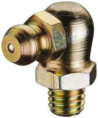 PRO-LUBE - 90° Head Angle, 1/4-18 NPT Steel Standard Grease Fitting - 9/16" Hex, 24mm Overall Height, 9.27mm Shank Length, Zinc Plated Finish - USA Tool & Supply