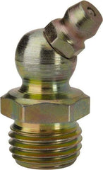 PRO-LUBE - 45° Head Angle, 1/4-18 NPT Steel Standard Grease Fitting - 9/16" Hex, 29.74mm Overall Height, 9.27mm Shank Length, Zinc Plated Finish - USA Tool & Supply