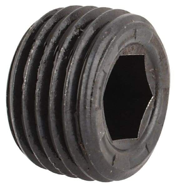 Made in USA - 1/8-27, 1/8" OAL, Alloy Steel Socket Pressure Plug - Uncoated, 7/8" Taper per Foot, 3/16" Hex Key - USA Tool & Supply