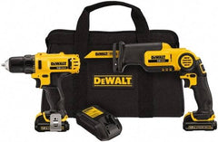 DeWALT - 12 Volt Cordless Tool Combination Kit - Includes 3/8" Drill/Driver & Pivot Reciprocating Saw, Lithium-Ion Battery Included - USA Tool & Supply