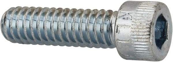 Made in USA - 1/4-20 UNC Hex Socket Drive, Socket Cap Screw - Alloy Steel, Zinc-Plated Finish, Fully Threaded, 7/8" Length Under Head - USA Tool & Supply