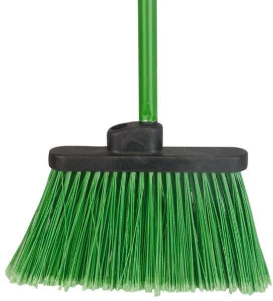 PRO-SOURCE - 12" Wide, Green Polypropylene Bristles, 48" Vinyl-Coated Metal Handle, Angled Broom - Flagged - USA Tool & Supply