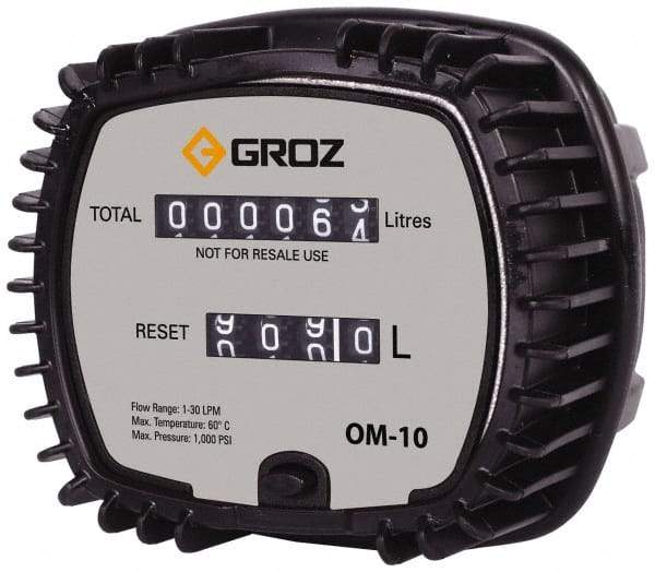 PRO-LUBE - 1/2" NPT Port Mechanical Oil Flowmeter - 1000 Max psi, 0.3 to 8 GPM, Aluminum - USA Tool & Supply