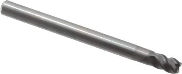 OSG - 3/16", 4 Flute, Single End, Solid Carbide, 0.03" Corner Radius End Mill - 2-1/4" OAL, 45° Helix, 3/16" LOC, 1/2" Extended Reach - USA Tool & Supply