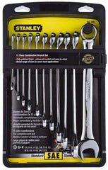 Stanley - 11 Piece, 1/4" to 13/16", 12 Point Combination Wrench Set - Inch Measurement Standard, Full Polish Finish, Comes in Plastic Case - USA Tool & Supply