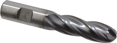 Niagara Cutter - 3/4" Diam, 2-1/4" LOC, 4 Flute Cobalt Ball End Mill - TiCN Finish, Single End, 4-1/2" OAL, 3/4" Shank Diam, Spiral Flute - USA Tool & Supply