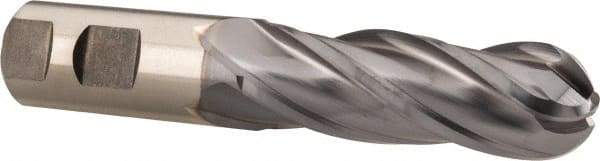 Niagara Cutter - 1" Diam, 3" LOC, 4 Flute Cobalt Ball End Mill - TiCN Finish, Single End, 5-1/2" OAL, 1" Shank Diam, Spiral Flute - USA Tool & Supply