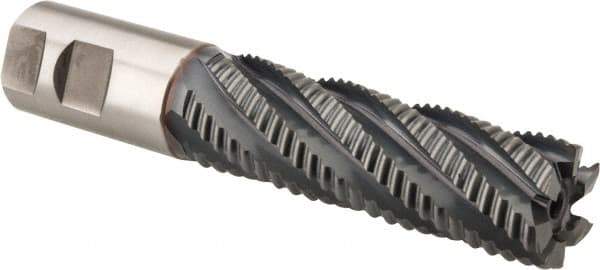 Niagara Cutter - 1-1/4" Diam, Coarse Pitch, 4" LOC, 6 Flute Cobalt Roughing Square End Mill - TiCN Finish, 6-1/2" OAL, 1-1/4" Shank Diam, Single End, Centercutting, 30° Helix - USA Tool & Supply