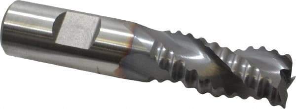 Niagara Cutter - 3/4" Diam, Coarse Pitch, 1-1/2" LOC, 3 Flute Cobalt Roughing Square End Mill - TiCN Finish, 3-3/4" OAL, 3/4" Shank Diam, Single End, Centercutting, 36° Helix - USA Tool & Supply