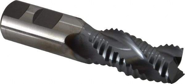 Niagara Cutter - 1" Diam, Coarse Pitch, 2" LOC, 3 Flute Cobalt Roughing Square End Mill - TiCN Finish, 4-1/2" OAL, 1" Shank Diam, Single End, Centercutting, 36° Helix - USA Tool & Supply
