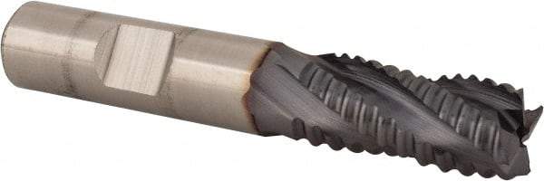 Niagara Cutter - 1/2" Diam, Coarse Pitch, 1" LOC, 4 Flute Cobalt Roughing Square End Mill - TiCN Finish, 3" OAL, 1/2" Shank Diam, Single End, 30° Helix - USA Tool & Supply