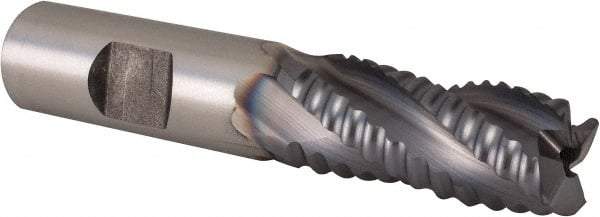 Niagara Cutter - 5/8" Diam, Coarse Pitch, 1-1/4" LOC, 4 Flute Cobalt Roughing Square End Mill - TiCN Finish, 3-3/8" OAL, 5/8" Shank Diam, Single End, 30° Helix - USA Tool & Supply