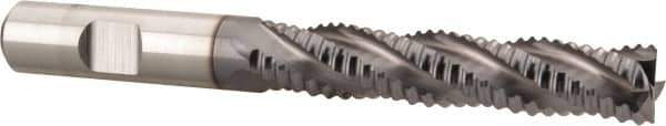 Niagara Cutter - 1/2" Diam, Coarse Pitch, 2-1/2" LOC, 4 Flute Cobalt Roughing Square End Mill - TiCN Finish, 4-1/2" OAL, 1/2" Shank Diam, Single End, Centercutting, 30° Helix - USA Tool & Supply
