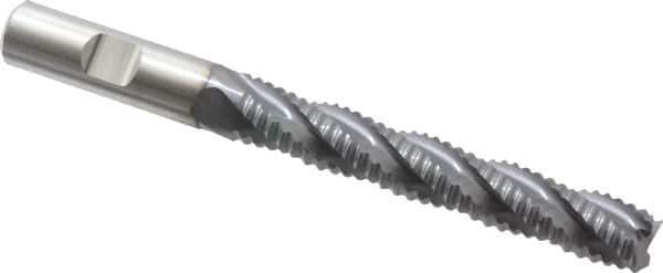 Niagara Cutter - 1/2" Diam, Coarse Pitch, 3" LOC, 4 Flute Cobalt Roughing Square End Mill - TiCN Finish, 5" OAL, 1/2" Shank Diam, Single End, Centercutting, 30° Helix - USA Tool & Supply