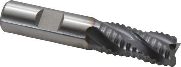 Niagara Cutter - 5/8" Diam, Coarse Pitch, 1-1/4" LOC, 4 Flute Cobalt Roughing Square End Mill - TiCN Finish, 3-3/8" OAL, 5/8" Shank Diam, Single End, Centercutting, 30° Helix - USA Tool & Supply