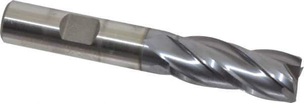 Niagara Cutter - 9/16", 1-3/8" LOC, 1/2" Shank Diam, 3-3/8" OAL, 4 Flute, Cobalt Square End Mill - Single End, TiCN Finish, Spiral Flute, 30° Helix, Centercutting, Right Hand Cut, Right Hand Flute, Series SPC408 - USA Tool & Supply
