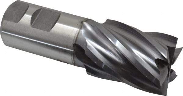 Niagara Cutter - 1-1/2", 2" LOC, 1-1/4" Shank Diam, 4-1/2" OAL, 6 Flute, Cobalt Square End Mill - Single End, TiCN Finish, Spiral Flute, 30° Helix, Centercutting, Right Hand Cut, Right Hand Flute, Series SPC408 - USA Tool & Supply