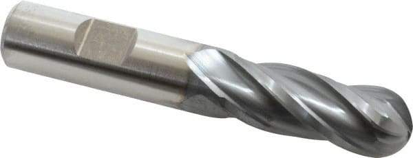 Niagara Cutter - 5/8" Diam, 1-5/8" LOC, 4 Flute Cobalt Ball End Mill - TiCN Finish, Single End, 3-3/4" OAL, 5/8" Shank Diam, Spiral Flute - USA Tool & Supply