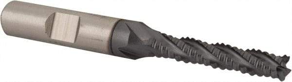 Niagara Cutter - 1/4" Diam, Coarse Pitch, 1-1/4" LOC, 4 Flute Cobalt Roughing Square End Mill - TiCN Finish, 3-1/16" OAL, 3/8" Shank Diam, Single End, Centercutting, 30° Helix - USA Tool & Supply