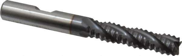 Niagara Cutter - 3/8" Diam, Coarse Pitch, 1-1/2" LOC, 4 Flute Cobalt Roughing Square End Mill - TiCN Finish, 3-1/4" OAL, 3/8" Shank Diam, Single End, Centercutting, 30° Helix - USA Tool & Supply