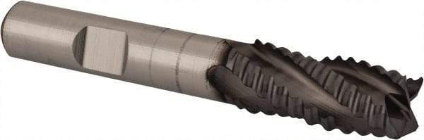 Niagara Cutter - 7/16" Diam, Coarse Pitch, 1" LOC, 4 Flute Cobalt Roughing Square End Mill - TiCN Finish, 2-11/16" OAL, 3/8" Shank Diam, Single End, Centercutting, 30° Helix - USA Tool & Supply