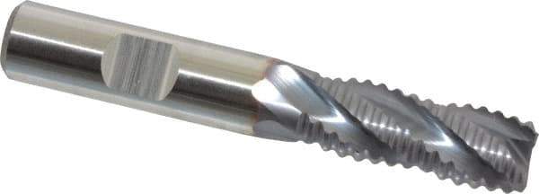 Niagara Cutter - 1/2" Diam, Coarse Pitch, 1-1/4" LOC, 4 Flute Cobalt Roughing Square End Mill - TiCN Finish, 3-1/4" OAL, 1/2" Shank Diam, Single End, Centercutting, 30° Helix - USA Tool & Supply
