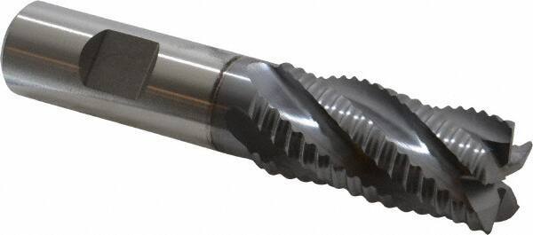 Niagara Cutter - 7/8" Diam, Coarse Pitch, 1-7/8" LOC, 5 Flute Cobalt Roughing Square End Mill - TiCN Finish, 4-1/8" OAL, 3/4" Shank Diam, Single End, Centercutting, 30° Helix - USA Tool & Supply