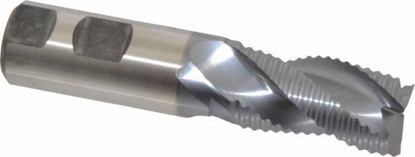 Niagara Cutter - 1" Diam, Coarse Pitch, 1-3/4" LOC, 3 Flute Cobalt Roughing Square End Mill - TiCN Finish, 4-5/8" OAL, 1" Shank Diam, Single End, Centercutting, 36° Helix - USA Tool & Supply
