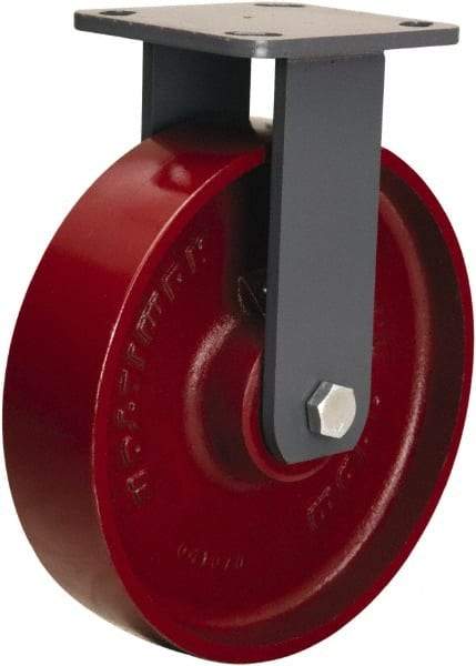 Hamilton - 8" Diam x 2" Wide x 9-1/2" OAH Top Plate Mount Rigid Caster - Cast Iron, 1,500 Lb Capacity, Sealed Precision Ball Bearing, 4 x 4-1/2" Plate - USA Tool & Supply