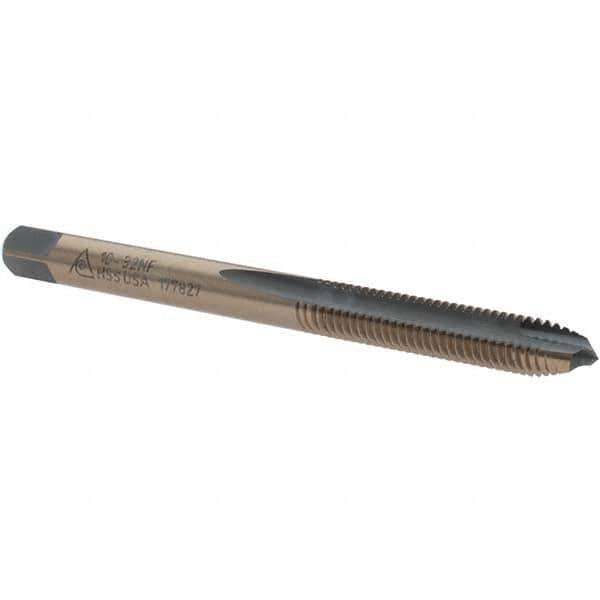 Made in USA - #10-32 UNF, 2 Flute, Bright Finish, High Speed Steel Spiral Point Tap - Plug Chamfer, Right Hand Thread, 2-3/8" OAL - Exact Industrial Supply