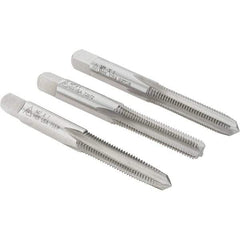 Made in USA - M7x1.00 Metric Coarse, 4 Flute, Bottoming, Plug & Taper, Bright Finish, High Speed Steel Tap Set - Right Hand Cut, 2-23/32" OAL, 1-1/8" Thread Length - USA Tool & Supply