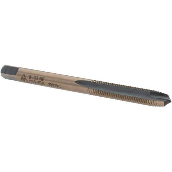 Made in USA - #8-36 UNF, 2 Flute, Bright Finish, High Speed Steel Spiral Point Tap - Plug Chamfer, Right Hand Thread, 2-1/8" OAL - Exact Industrial Supply