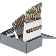 Made in USA - 1/16 to 1/2", 135° Point, Bright Finish, Cobalt Jobber Length Drill Bit Set - USA Tool & Supply