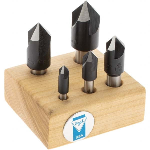 Import - 5 Piece, 1/4 to 3/4" Head Diam, 82° Included Angle, Single End Countersink Set - USA Tool & Supply