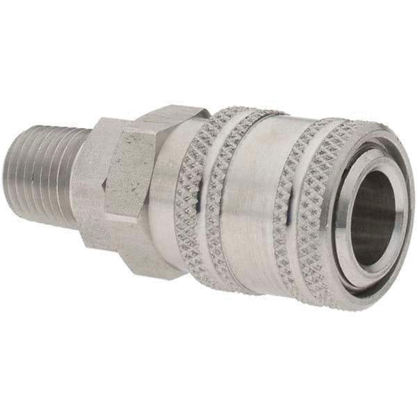 Parker - 1/4-18 NPTF Industrial Pneumatic Hose Coupler - Stainless Steel, 1/4" Body Diam - USA Tool & Supply