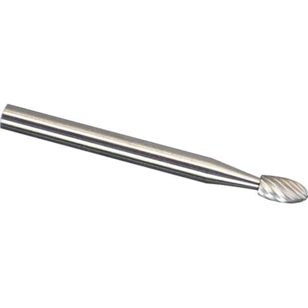 Made in USA - 3mm Cut Diam, 0.1181" Shank Diam, Oval Head Double Cut Burr - Carbide, 5.5mm LOC, 75mm OAL - USA Tool & Supply