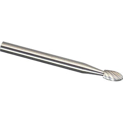 Made in USA - 3mm Cut Diam, 0.1181" Shank Diam, Oval Head Diamond Cut Burr - Carbide, 5.5mm LOC, 75mm OAL - USA Tool & Supply