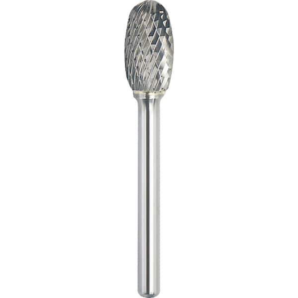 Made in USA - 6.3mm Cut Diam, 0.1181" Shank Diam, Oval Head Double Cut Burr - Carbide, 9.5mm LOC, 47mm OAL - USA Tool & Supply