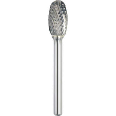 Made in USA - 3/8" Cut Diam, 1/4" Shank Diam, Oval Head Double Cut Burr - Carbide, 5/8" LOC, 2-3/8" OAL - USA Tool & Supply
