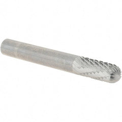 Made in USA - 1/4" Cut Diam, 1/4" Shank Diam, Cylinder with Radius Head Double Cut Burr - Carbide, Radius End, 5/8" LOC, 2" OAL - USA Tool & Supply