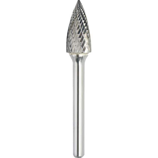 Made in USA - 9.5mm Cut Diam, 0.2362" Shank Diam, Tree Head Double Cut Burr - Carbide, 19mm LOC, 64mm OAL - USA Tool & Supply