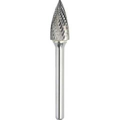 Made in USA - 8mm Cut Diam, 0.2362" Shank Diam, Tree Head Double Cut Burr - Carbide, 19mm LOC, 64mm OAL - USA Tool & Supply