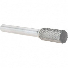 Made in USA - 3/8" Cut Diam, 1/4" Shank Diam, Cylinder Head Double Cut Burr - Carbide, Flat End, 3/4" LOC, 2-1/2" OAL - USA Tool & Supply